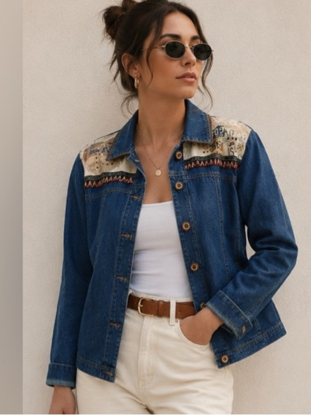 Vintage Embroidered Denim Jacket -lg